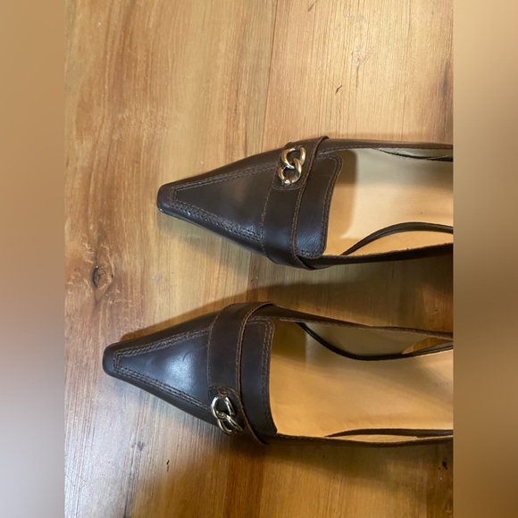 Dark Brown Kitten Heel Slingbacks with Silver Chain Detail - Picture 4 of 6